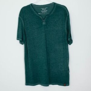 Lucky Brand Men Venice Burnout Shirt Large Green Henley Short Sleeve Lightweight